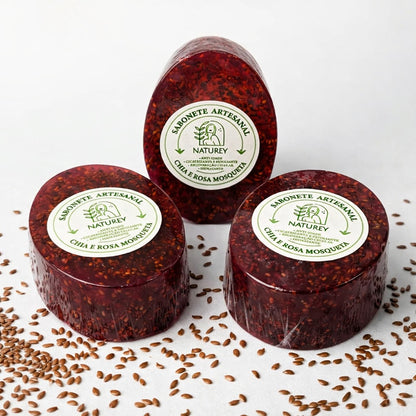 Sabonete Artesanal Naturey de Chía e Rosa mosqueta. Esfoliante e Regenerador