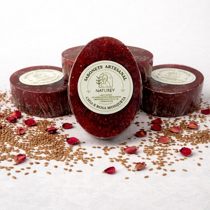 Sabonete Artesanal Naturey de Chía e Rosa mosqueta. Esfoliante e Regenerador