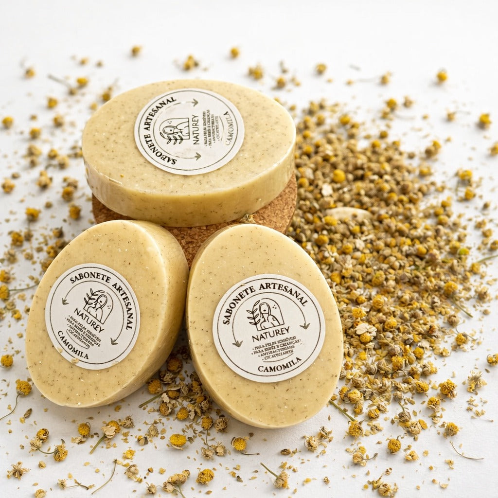  Sabonete Artesanal Naturey de Camomila para peles sensíveis e irritadas. Ideal para crianças.