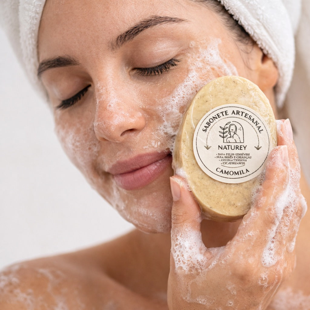  Sabonete Artesanal Naturey de Camomila para peles sensíveis e irritadas. Ideal para crianças.